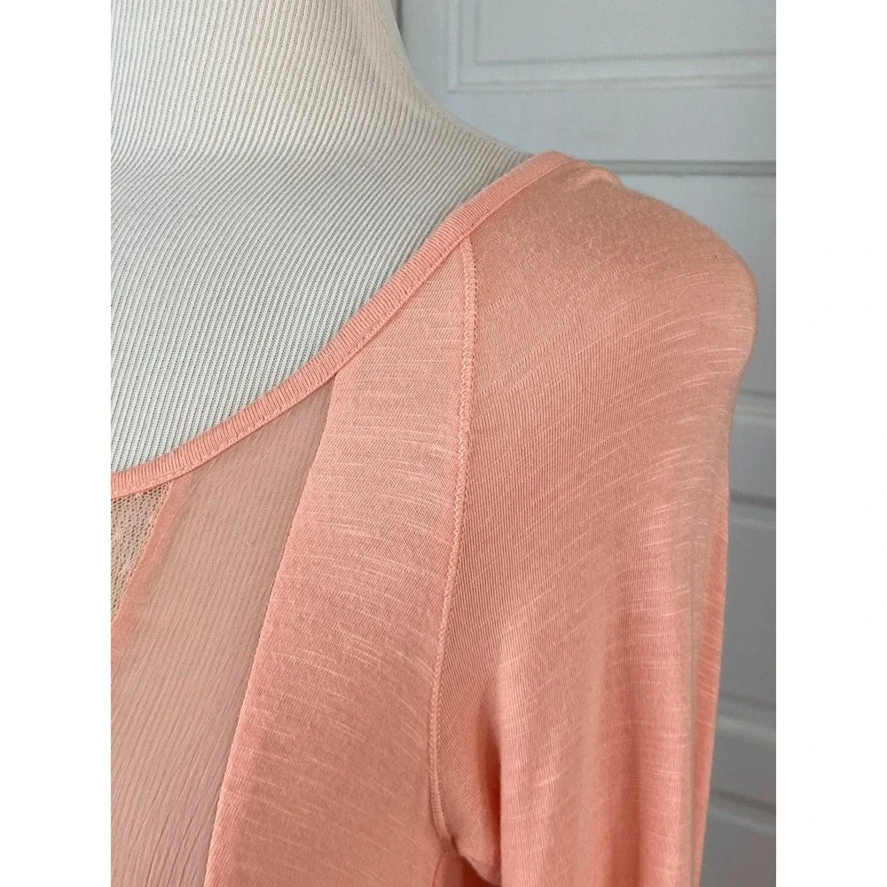 Jolt Peach Lace Mesh orange Long Sleeve Top Small Boho Button Back Cottagecore - Picture 3 of 8